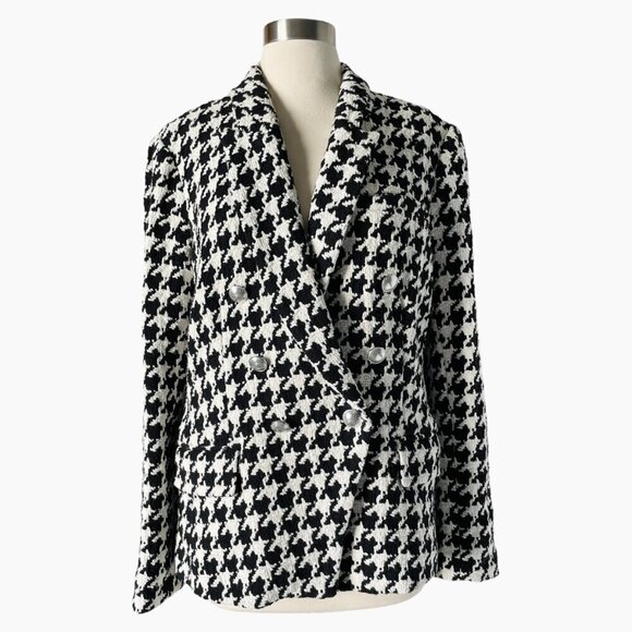 L’Agence Kenzie Houndstooth Blazer Black White Tweed Size 12 - Picture 8 of 9